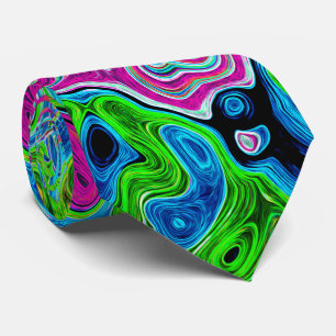 Hot Pink en Blue Groovy Abstract Retro Swirl Stropdas