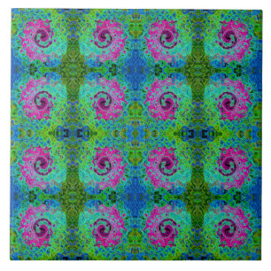 Hot Pink en Blue Groovy Abstract Retro Swirl Tegeltje