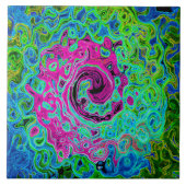 Hot Pink en Blue Groovy Abstract Retro Swirl Tegeltje (Voorkant)