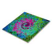 Hot Pink en Blue Groovy Abstract Retro Swirl Tegeltje (Zijkant)