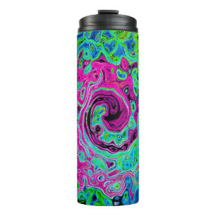 Hot Pink en Blue Groovy Abstract Retro Swirl Thermosbeker