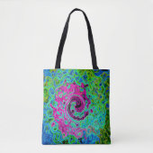 Hot Pink en Blue Groovy Abstract Retro Swirl Tote Bag (Voorkant)
