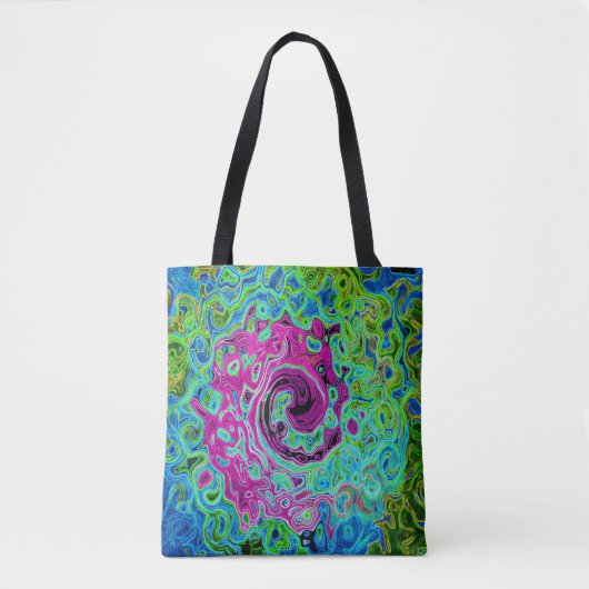 Hot Pink en Blue Groovy Abstract Retro Swirl Tote Bag (Voorkant)