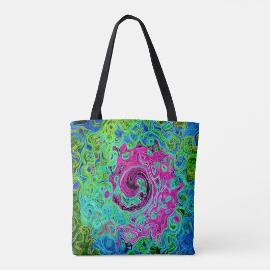 Hot Pink en Blue Groovy Abstract Retro Swirl Tote Bag (Achterkant)