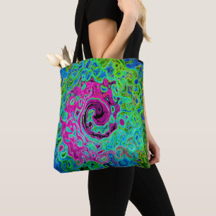 Hot Pink en Blue Groovy Abstract Retro Swirl Tote Bag