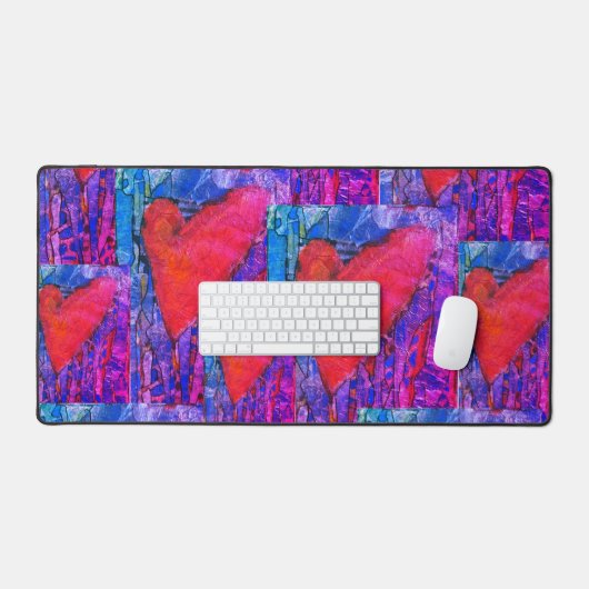 Hot Pink en Blue Multiple Hearts Desk Mat (Keyboard & Muis)