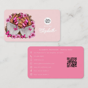 Hot-Pink en Blush Afro-Amerikaanse Nail Salon Visitekaartje