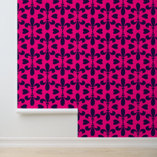 Hot Pink en Deep Blue Fleur De Lys Patroon Behang