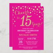 Hot Pink en Gold 15e verjaardag Diamond Kaart (Voorkant / Achterkant)