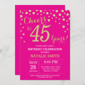 Hot Pink en Gold 45th Birthday Diamond Kaart (Voorkant / Achterkant)