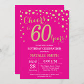 Hot Pink en Gold 60th Birthday Diamond Kaart (Voorkant / Achterkant)