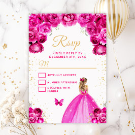 Hot Pink en Gold Blonde Hair Princess RSVP Kaartje