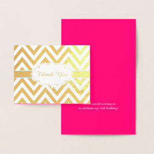 Hot Pink en Gold Chevron Girls Verjaardagsfeestje Folie Kaarten