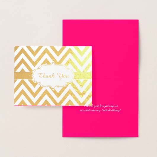 Hot Pink en Gold Chevron Girls Verjaardagsfeestje Folie Kaarten (Display)