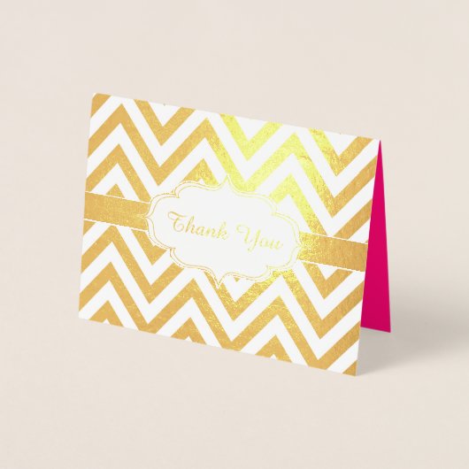 Hot Pink en Gold Chevron Girls Verjaardagsfeestje Folie Kaarten (Voorkant)