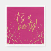Hot Pink en Gold Confetti Party Servet (Voorkant)