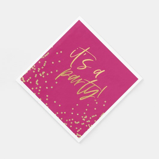 Hot Pink en Gold Confetti Party Servet (Hoek)