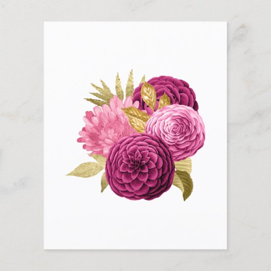 Hot-Pink en Gold Floral Quinceañera Flyer (Achterkant)