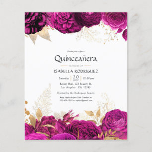 Hot-Pink en Gold Floral Quinceañera Flyer