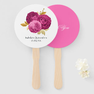 Hot-Pink en Gold Floral Quinceañera Hand Fan Handwaaier