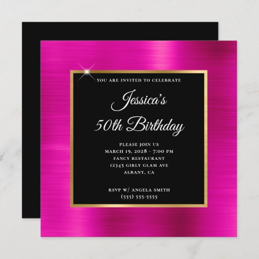 Hot Pink en Gold Foil - Bekleding 50e verjaardag Kaart (Voorkant / Achterkant)