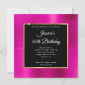 Hot Pink en Gold Foil - Bekleding 50e verjaardag Kaart (Voorkant)