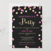'Hot Pink' en 'Gold Glitter Birthday'-uitnodiginge Kaart (Voorkant)