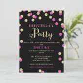 'Hot Pink' en 'Gold Glitter Birthday'-uitnodiginge Kaart (Staand voorkant)