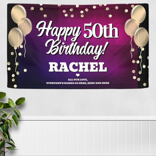 Hot Pink en Gold Happy Birthday Banner