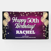 Hot Pink en Gold Happy Birthday Banner (Horizontaal)
