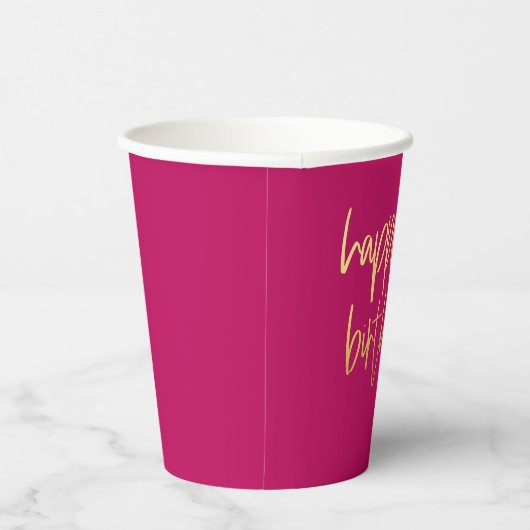 Hot Pink en Gold Happy Birthday Papieren Bekers (Rechts)