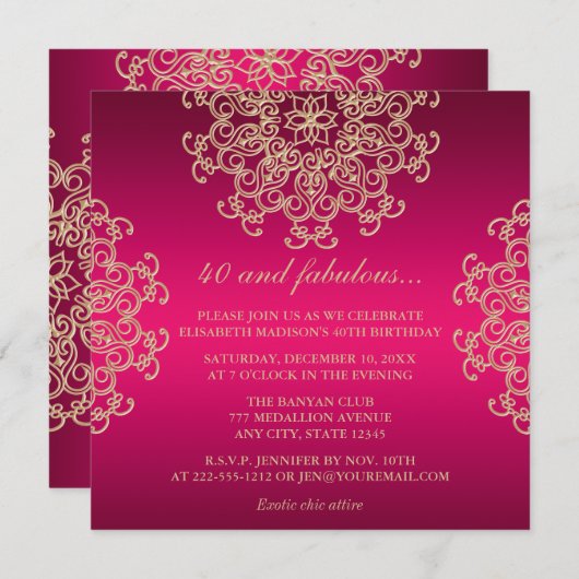 HOT PINK EN GOLD INDIAN INSPIRED BIRTHDAY KAART (Voorkant / Achterkant)