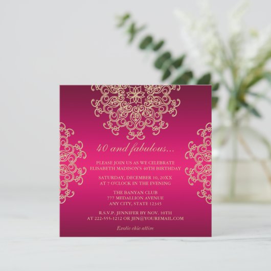 HOT PINK EN GOLD INDIAN INSPIRED BIRTHDAY KAART (Staand voorkant)