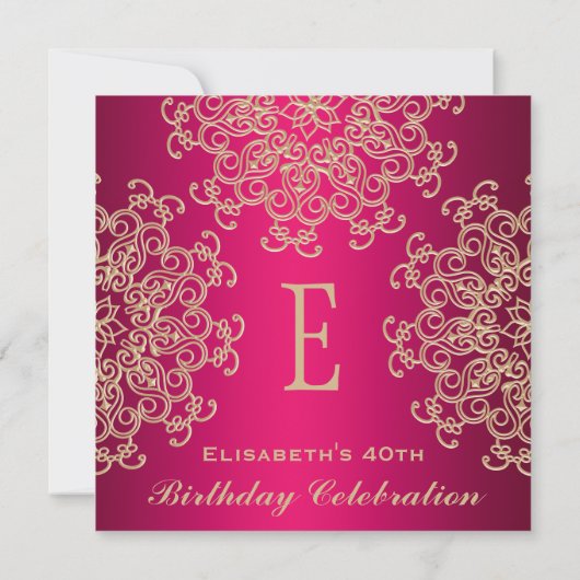 HOT PINK EN GOLD INDIAN INSPIRED BIRTHDAY KAART (Achterkant)