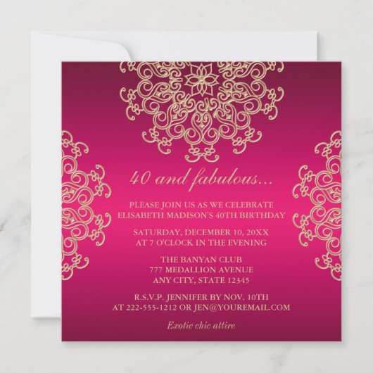 HOT PINK EN GOLD INDIAN INSPIRED BIRTHDAY KAART (Voorkant)