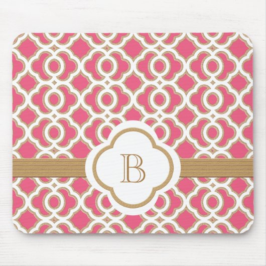 Hot Pink en Gold Moroccan Monogrammen Muismat (Voorkant)