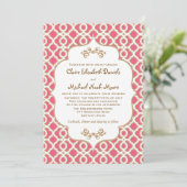 Hot PInk en Gold Moroccan Wedding Invitations Kaart (Staand voorkant)