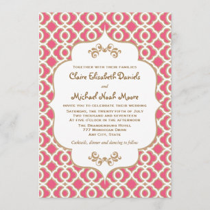 Hot PInk en Gold Moroccan Wedding Invitations Kaart