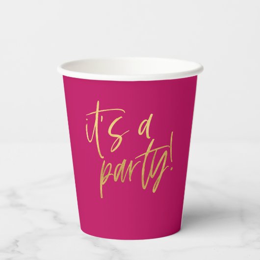 Hot Pink en Gold Party Papieren Bekers (Achterkant)