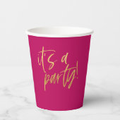Hot Pink en Gold Party Papieren Bekers (Voorkant)
