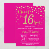 Hot Pink en Gold Surprise 16e verjaardag diamant Kaart (Voorkant / Achterkant)