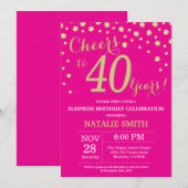 Hot Pink en Gold Surprise 40ste verjaardag diamant Kaart (Voorkant / Achterkant)