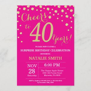 Hot Pink en Gold Surprise 40ste verjaardag diamant Kaart