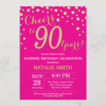 Hot Pink en Gold Surprise 90th Birthday Diamond Kaart<br><div class="desc">Verrassend 90e verjaardag Uitnodiging met Hot Pink en Gold Glitter Diamond Achtergrond. Gold Confetti. Volwassen verjaardag. Mannelijke Mannen of vrouwen: Birthday. Voor verdere aanpassing,  te klikken gelieve de knoop "van de Aanpassing het"en ons ontwerphulpmiddel te gebruiken om deze sjabloon te wijzigen.</div>