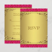 Hot Pink en Gold Wedding RSVP Kaartje (Voorkant / Achterkant)