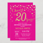 Hot Pink en Goud 20ste Verjaardag Diamant Kaart (Voorkant / Achterkant)