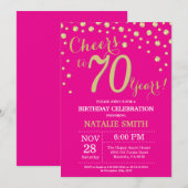 Hot Pink en Goud 70ste Verjaardag Diamant Kaart (Voorkant / Achterkant)