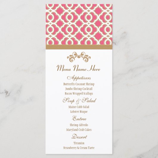 Hot Pink en Goud Marokkaans Menu (Voorkant)