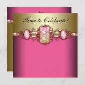 Hot Pink en Goud Verjaardagsfeest Kaart (Voorkant / Achterkant)