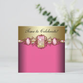 Hot Pink en Goud Verjaardagsfeest Kaart (Staand voorkant)